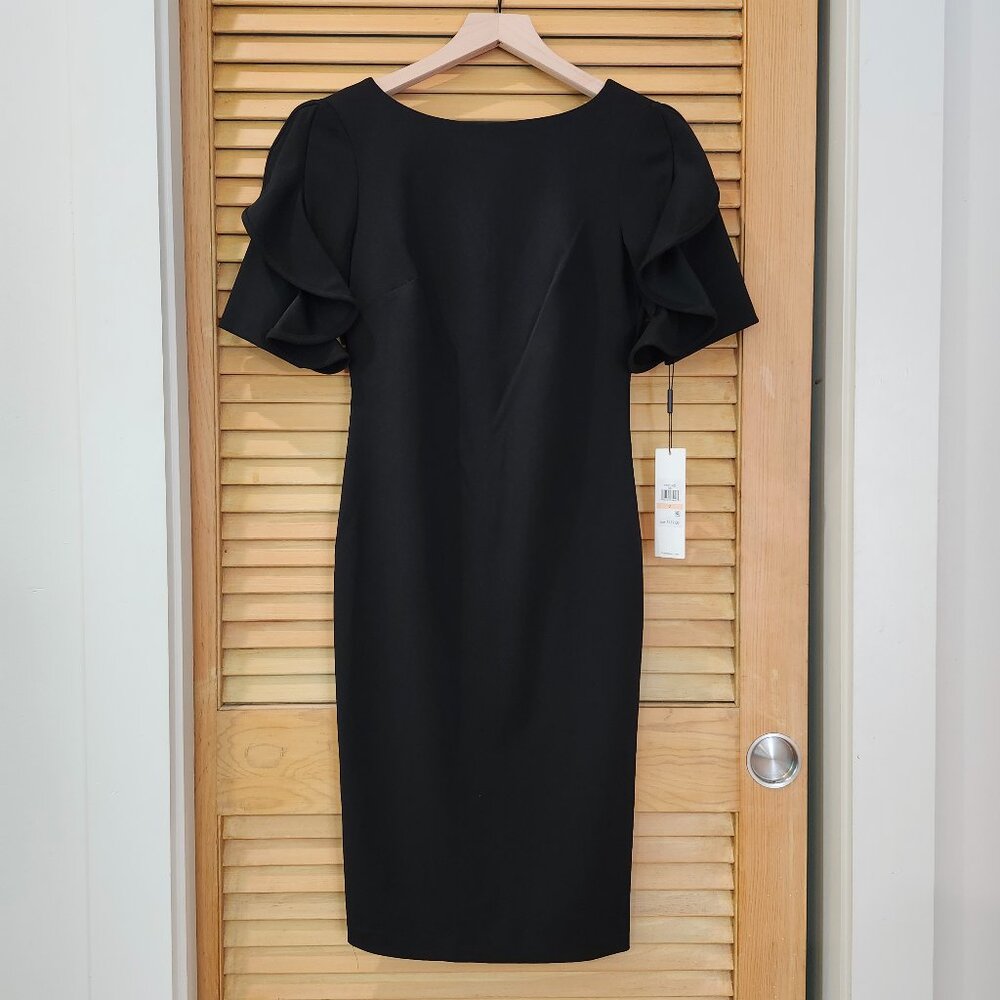 Calvin Klein NWT Black Sheath Dress with Ruffle Sleeve